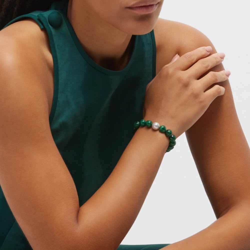 Malachite and Genuine Freshwater Pearl Stretch Bracelet 🆕